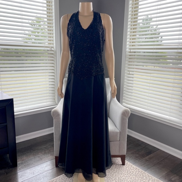 J kara New York Maxi Party Dress Beaded Sleeveless V-Neck - Picture 2 of 15